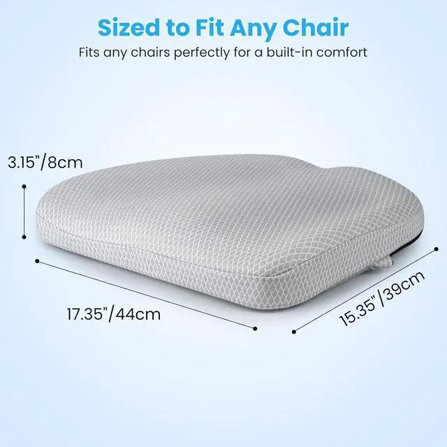 Alt view image 3 of 5 - Office Chair Cushion - Breathable Pressure Relief Seat Cushion with Hours Sitting on Gaming/Car/Wheelchair, Extra-Dense Air Fiber for Orthopedic Coccyx, Sciatica & Hip Support (Light Gray)