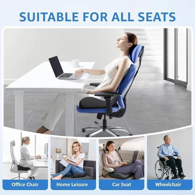 Alt view image 7 of 7 - Extra Large Office Chair Cushion, 19" x 17" Ergonomic Memory Foam Seat Cushion for Tailbone, Back, Sciatica & Hip Pain Relief, Booster Pad for Sitting & Driving, Removable Washable Cover, Black