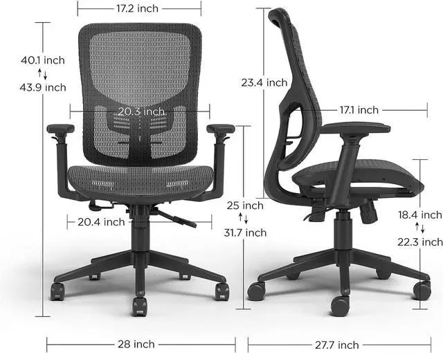 Alt view image 3 of 7 - Kroy Ergonomic Office Desk Chair, Breathable Mesh Swivel Seat & Back, Adjustable Height, Lumbar Support, Black