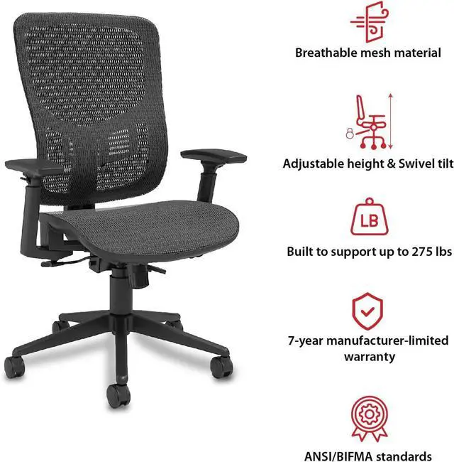 Alt view image 5 of 7 - Kroy Ergonomic Office Desk Chair, Breathable Mesh Swivel Seat & Back, Adjustable Height, Lumbar Support, Black