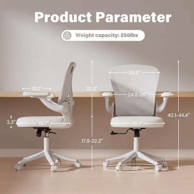 Alt view image 2 of 7 - Computer Desk Chair, Ergonomic Office Desk Chairs with Mesh Back, Adjustable Lumbar Support, Height, 3D Flip-up Arms, Wheels, Rocking Function (All White)