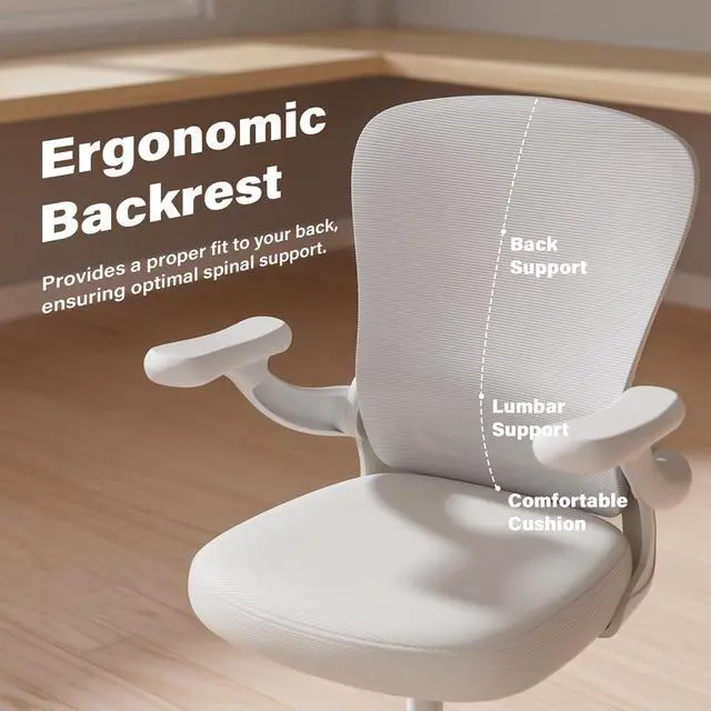 Alt view image 6 of 7 - Computer Desk Chair, Ergonomic Office Desk Chairs with Mesh Back, Adjustable Lumbar Support, Height, 3D Flip-up Arms, Wheels, Rocking Function (All White)