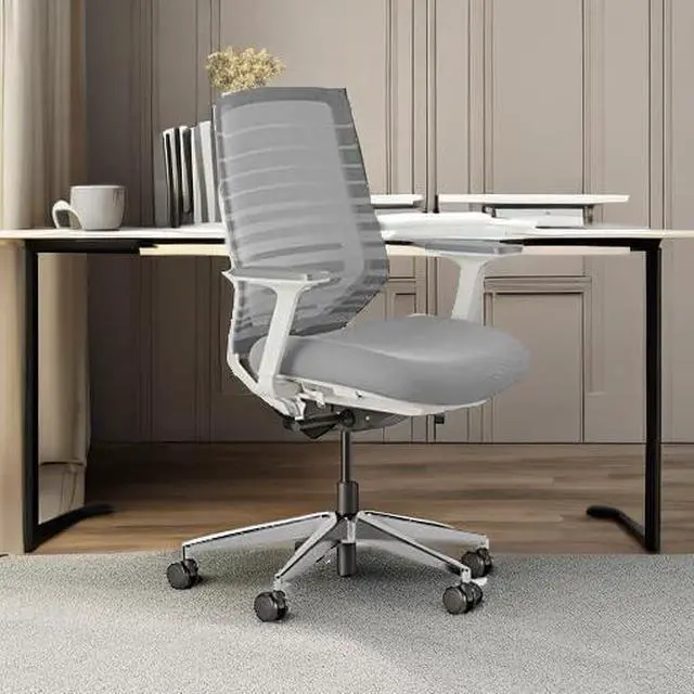Alt view image 2 of 7 - Ergonomic Chair - A Versatile Desk Chair with Adjustable Lumbar Support, Breathable Mesh Backrest, and Smooth Wheels - Experience Optimal Comfort and Support - Pebble - White