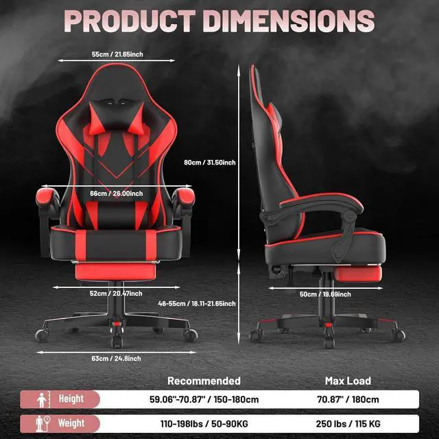 Alt view image 3 of 7 - Red Gaming Chair with Large Mouse Pad, Ergonomic Computer Office Chair with Wider Seat Cushion, Reclining PU Leather Gamer Chair with Footrest for Adults, High Back Video Game Chair