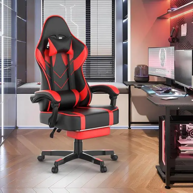 Alt view image 2 of 7 - Red Gaming Chair with Large Mouse Pad, Ergonomic Computer Office Chair with Wider Seat Cushion, Reclining PU Leather Gamer Chair with Footrest for Adults, High Back Video Game Chair