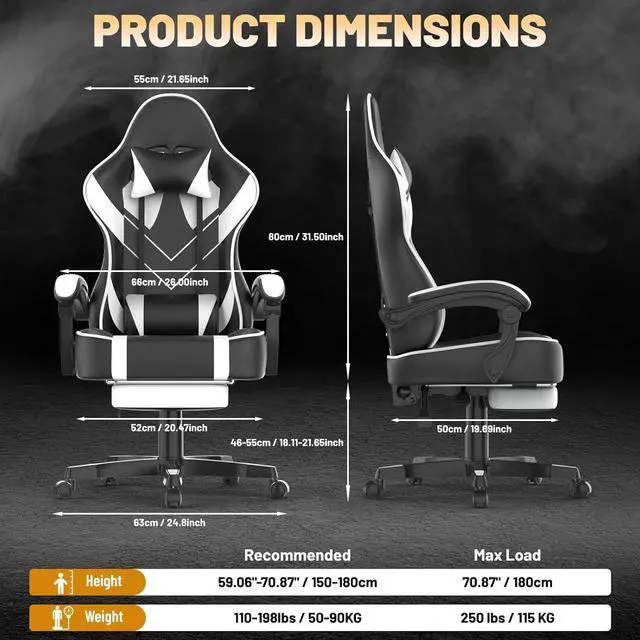 Alt view image 3 of 7 - White Gaming Chair with Large Mouse Pad, Ergonomic Computer Office Chair with Wider Seat Cushion, Reclining PU Leather Gamer Chair with Footrest for Adults, High Back Video Game Chair