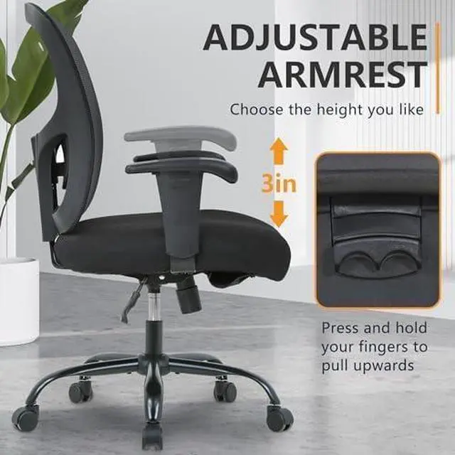 Alt view image 4 of 6 - Big and Tall 500lbs Mesh Office Chair Ergonomic Executive Task Desk Chair Rolling Swivel Computer Chair with Lumbar Support for Women, Men (Black)