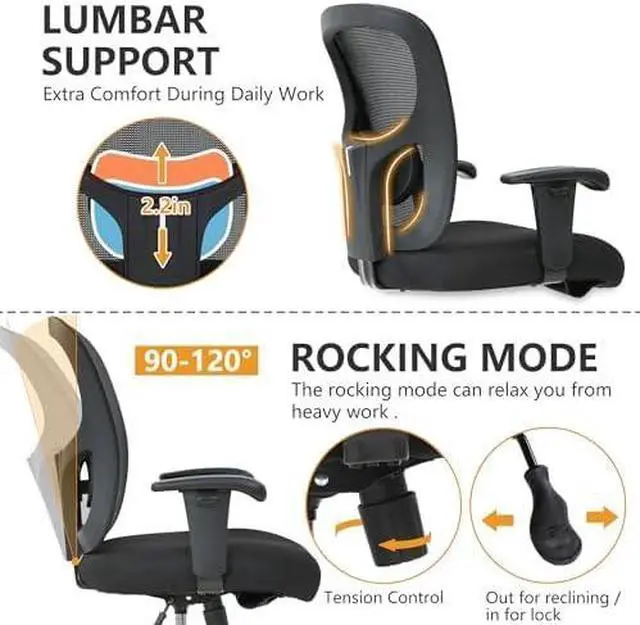 Alt view image 5 of 6 - Big and Tall 500lbs Mesh Office Chair Ergonomic Executive Task Desk Chair Rolling Swivel Computer Chair with Lumbar Support for Women, Men (Black)