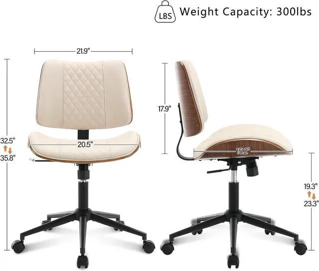 Alt view image 2 of 7 - BV Home Office Chair No Arms with Wheels, Armless Small Desk Chair,Task Computer Office Desk Chair for Casual Office Small Space,Study Room,Reading Room(Beige)