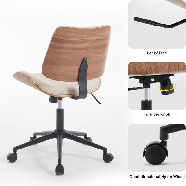 Alt view image 3 of 7 - BV Home Office Chair No Arms with Wheels, Armless Small Desk Chair,Task Computer Office Desk Chair for Casual Office Small Space,Study Room,Reading Room(Beige)