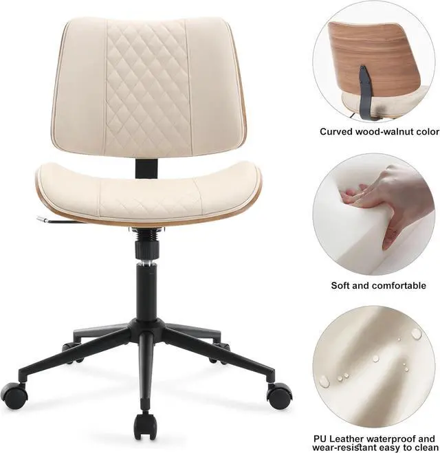 Alt view image 4 of 7 - BV Home Office Chair No Arms with Wheels, Armless Small Desk Chair,Task Computer Office Desk Chair for Casual Office Small Space,Study Room,Reading Room(Beige)