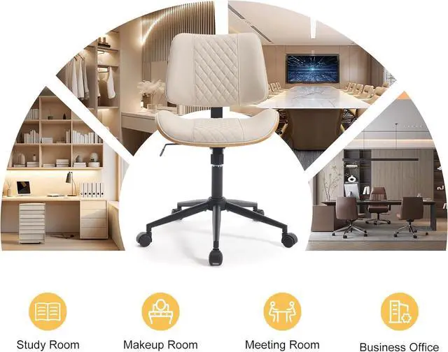 Alt view image 6 of 7 - BV Home Office Chair No Arms with Wheels, Armless Small Desk Chair,Task Computer Office Desk Chair for Casual Office Small Space,Study Room,Reading Room(Beige)