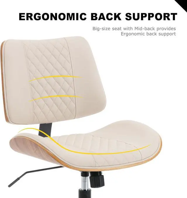 Alt view image 5 of 7 - BV Home Office Chair No Arms with Wheels, Armless Small Desk Chair,Task Computer Office Desk Chair for Casual Office Small Space,Study Room,Reading Room(Beige)