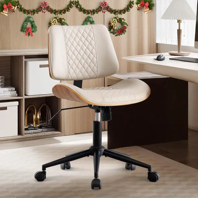 Alt view image 7 of 7 - BV Home Office Chair No Arms with Wheels, Armless Small Desk Chair,Task Computer Office Desk Chair for Casual Office Small Space,Study Room,Reading Room(Beige)