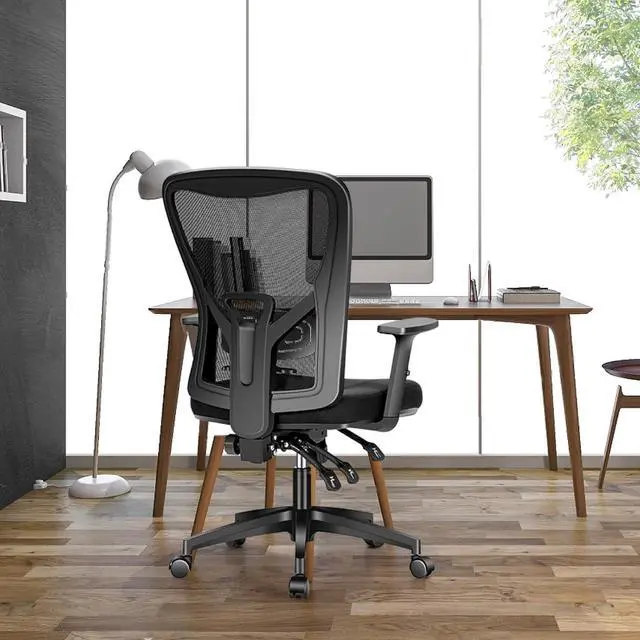 Alt view image 2 of 6 - Ergonomic Rocking Mesh Office Desk Chair High Back, Modern 360° Swivel Executive Computer Chair with Height Adjustable Armrests, Lumbar Support, Black