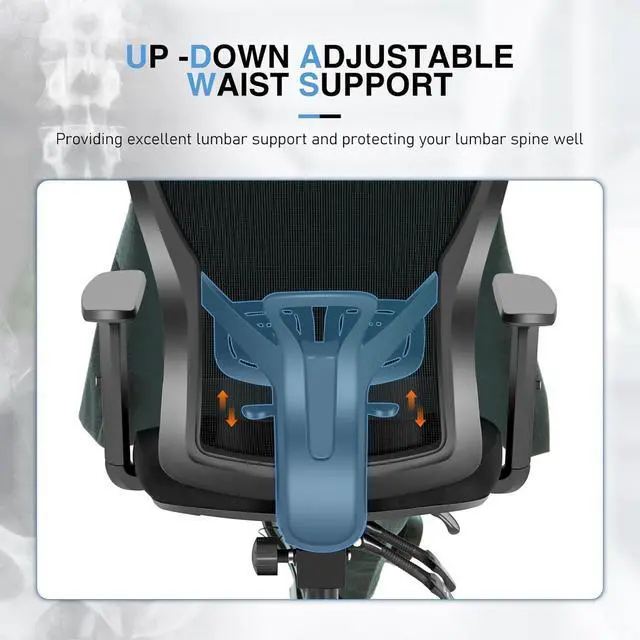 Alt view image 5 of 6 - Ergonomic Rocking Mesh Office Desk Chair High Back, Modern 360° Swivel Executive Computer Chair with Height Adjustable Armrests, Lumbar Support, Black