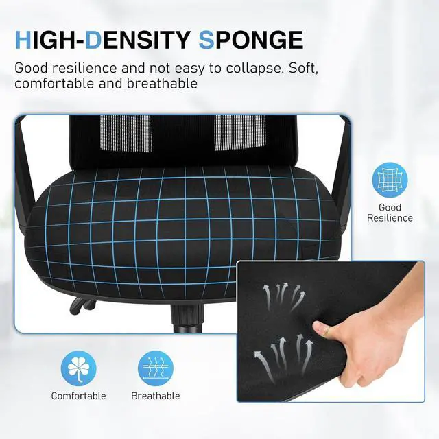 Alt view image 6 of 6 - Ergonomic Rocking Mesh Office Desk Chair High Back, Modern 360° Swivel Executive Computer Chair with Height Adjustable Armrests, Lumbar Support, Black