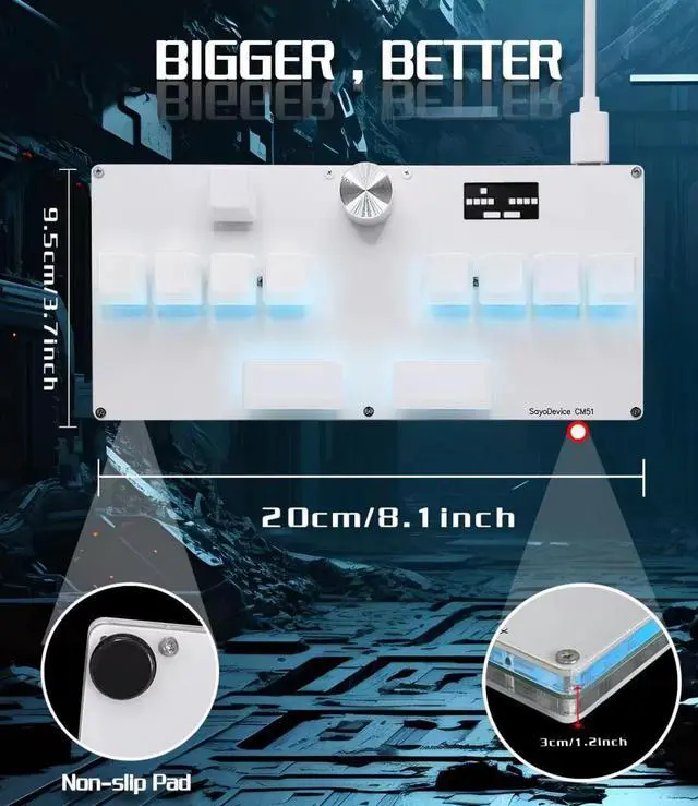 Alt view image 4 of 4 - SayoDevice CM51 Rapid Trigger Keyboard for OSU!djmax... Rhythm Game with OUTEMU Hall Magnetic Linear Switches with Knob Custom Programmable Keypad (White-OUTEMU Pink Switches, CM51)