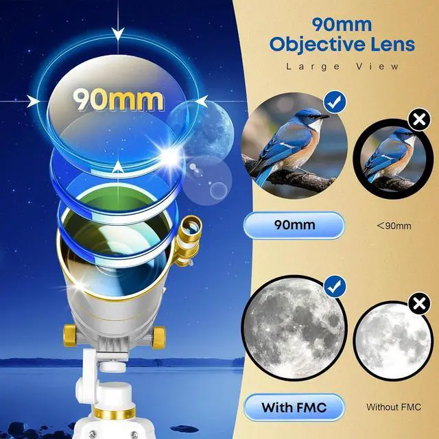 Alt view image 2 of 7 - Telescope for Adults High Powered, 90mm Aperture 550mm Refractor Telescope for Beginners & Kids Astronomy, Portable Travel Telescopes with Moon Filter, Phone Adapter, Carry Bag