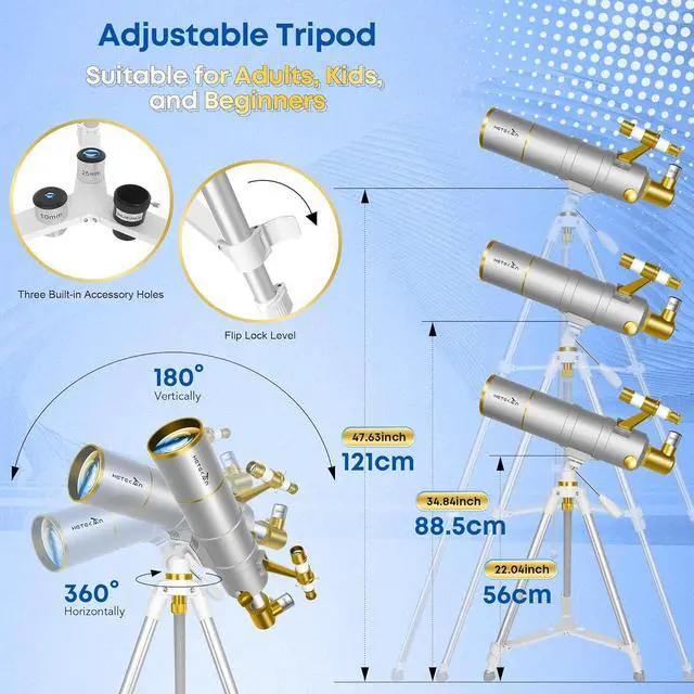 Alt view image 4 of 7 - Telescope for Adults High Powered, 90mm Aperture 550mm Refractor Telescope for Beginners & Kids Astronomy, Portable Travel Telescopes with Moon Filter, Phone Adapter, Carry Bag