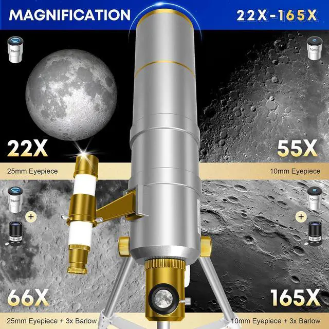 Alt view image 3 of 7 - Telescope for Adults High Powered, 90mm Aperture 550mm Refractor Telescope for Beginners & Kids Astronomy, Portable Travel Telescopes with Moon Filter, Phone Adapter, Carry Bag