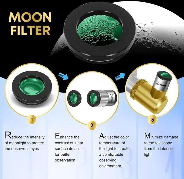 Alt view image 5 of 7 - Telescope for Adults High Powered, 90mm Aperture 550mm Refractor Telescope for Beginners & Kids Astronomy, Portable Travel Telescopes with Moon Filter, Phone Adapter, Carry Bag