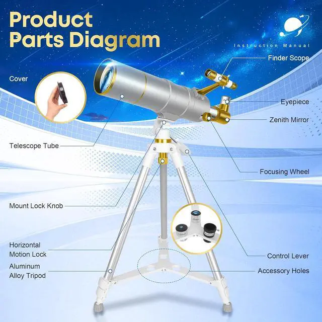 Alt view image 6 of 7 - Telescope for Adults High Powered, 90mm Aperture 550mm Refractor Telescope for Beginners & Kids Astronomy, Portable Travel Telescopes with Moon Filter, Phone Adapter, Carry Bag