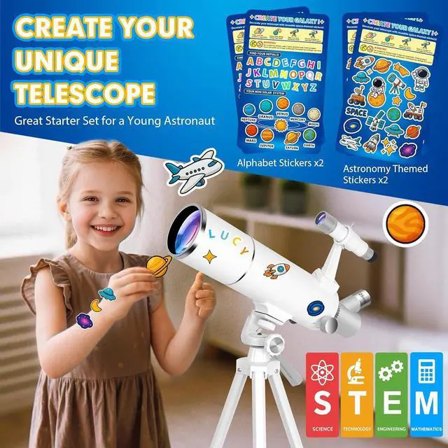 Alt view image 2 of 7 - Telescope for Adults & Kids  80mm Aperture 500mm Telescopes for Adults Astronomy, (20X-150X) Portable Refractor Telescope Kit for Beginners with Decorate Stickers, AZ Tripod, Phone Adapter