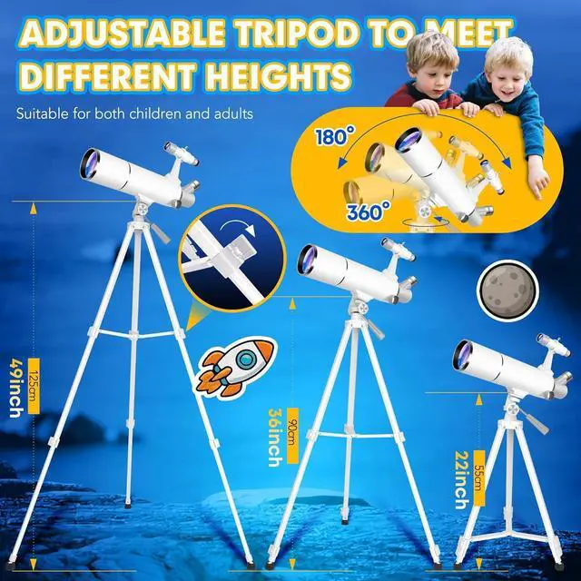 Alt view image 5 of 7 - Telescope for Adults & Kids  80mm Aperture 500mm Telescopes for Adults Astronomy, (20X-150X) Portable Refractor Telescope Kit for Beginners with Decorate Stickers, AZ Tripod, Phone Adapter