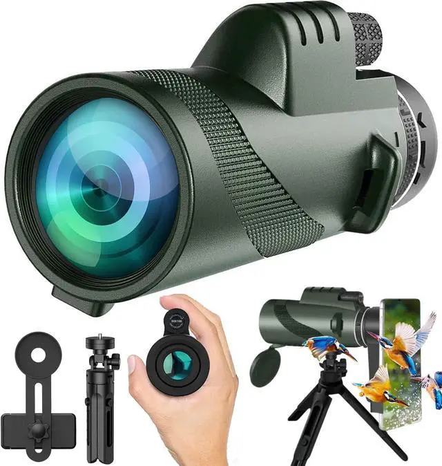 Main image of Monocular-Telescope 80x100 High Powered Monoculars High Definition for Adults High Powered with Smartphone Adapter Telescope Hunting Wildlife Bird Watching Travel Camping Hiking-Green