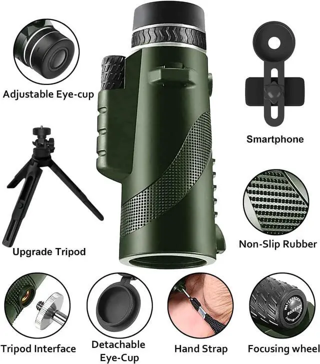 Alt view image 2 of 7 - Monocular-Telescope 80x100 High Powered Monoculars High Definition for Adults High Powered with Smartphone Adapter Telescope Hunting Wildlife Bird Watching Travel Camping Hiking-Green