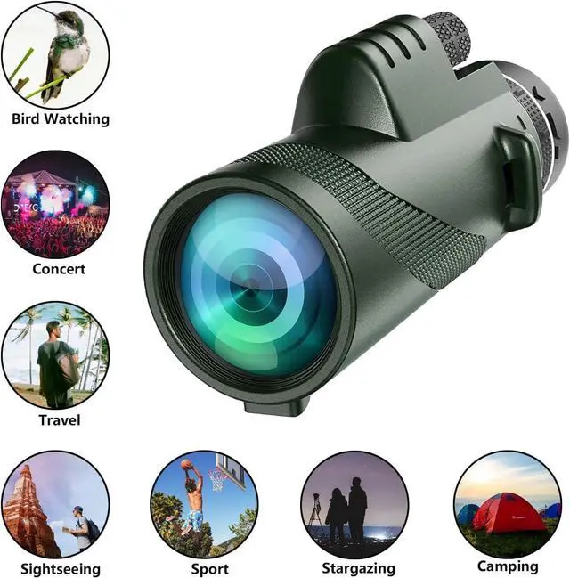 Alt view image 3 of 7 - Monocular-Telescope 80x100 High Powered Monoculars High Definition for Adults High Powered with Smartphone Adapter Telescope Hunting Wildlife Bird Watching Travel Camping Hiking-Green
