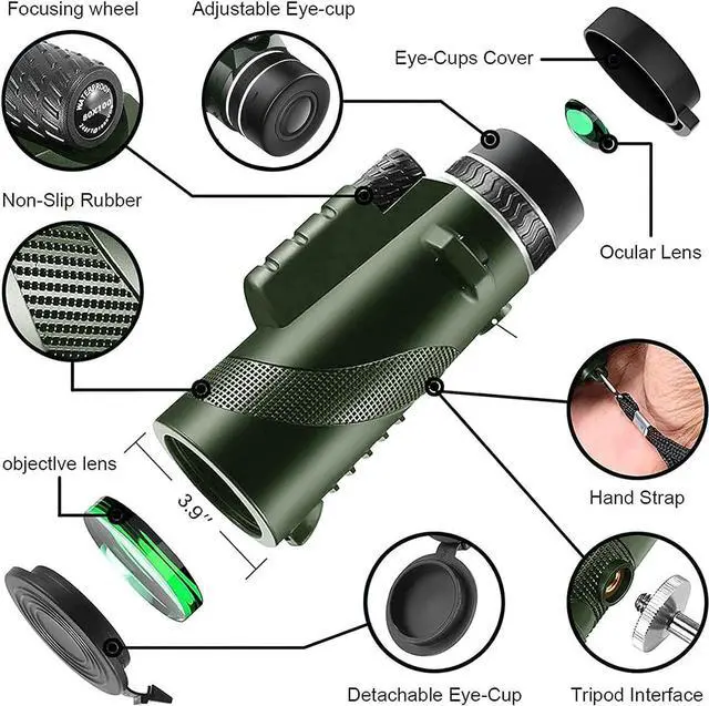Alt view image 2 of 6 - Monocular-Telescope 80x100 High Powered Monoculars High Definition for Adults High Powered with Smartphone Adapter Telescope Hunting Wildlife Bird Watching Travel Camping Hiking-Green