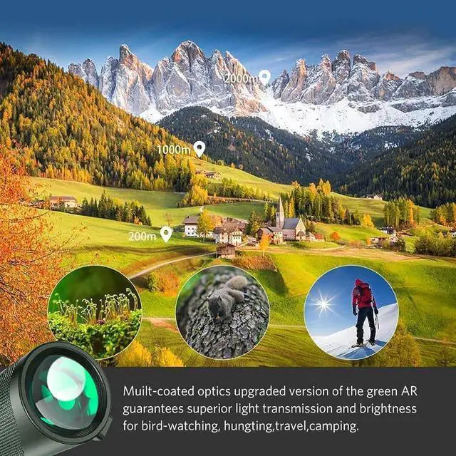 Alt view image 4 of 6 - Monocular-Telescope 80x100 High Powered Monoculars High Definition for Adults High Powered with Smartphone Adapter Telescope Hunting Wildlife Bird Watching Travel Camping Hiking-Green