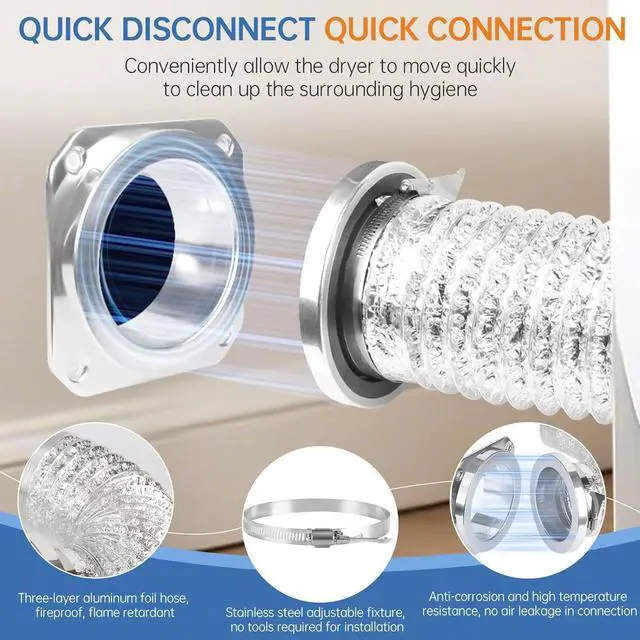 Alt view image 3 of 7 - Magnetic Dryer Vent Coupling Connector Kit - DV180 Airtight Seal, Quick Connect, Includes 4"x3.3ft Duct & 2 Clamps