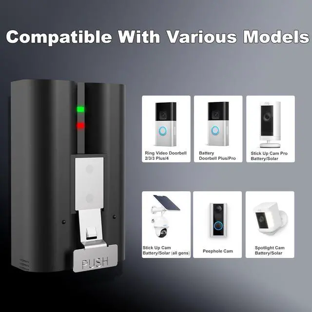 Alt view image 3 of 7 - 4-Pack Replacement Battery for Ring Doorbell - 6040mAh Rechargeable Camera Batteries with Charger Station for Ring Video Doorbell 2/3/3 Plus/4, Spotlight Cam, Stick Up Cam and Peephole Cam Indoor