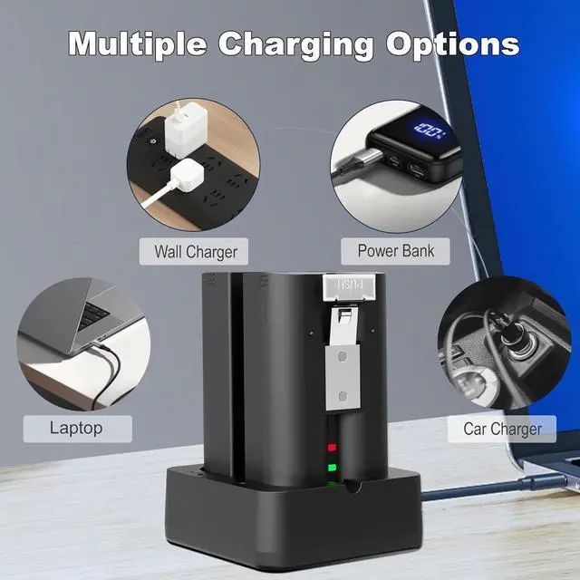 Alt view image 6 of 7 - 4-Pack Replacement Battery for Ring Doorbell - 6040mAh Rechargeable Camera Batteries with Charger Station for Ring Video Doorbell 2/3/3 Plus/4, Spotlight Cam, Stick Up Cam and Peephole Cam Indoor