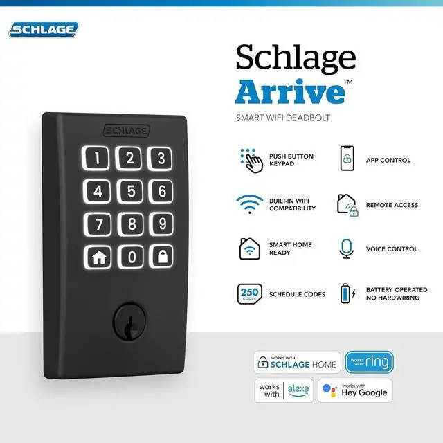Alt view image 2 of 7 - Arrive WiFi Deadbolt Smart Lock, Keyless Entry Door Lock with Century Trim, Matte Black, Compatible with Alexa and Google, BE459WB CEN 622