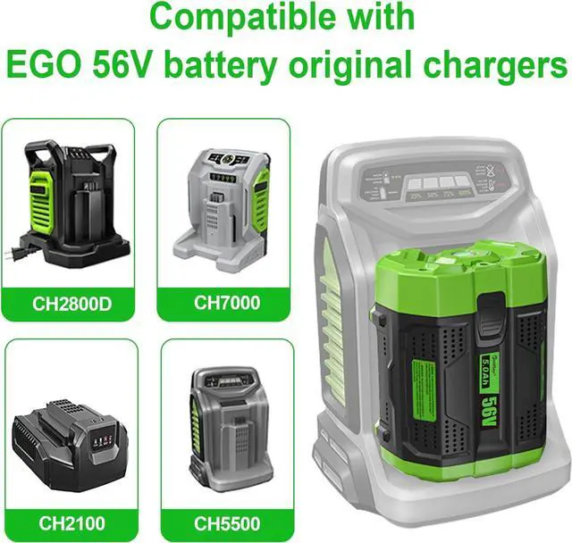 Alt view image 5 of 7 - 56V 5.0Ah Replacement for EGO 56V Battery BA2800T BA2800 BA4200 BA1400 Compatible with EGO 56-Volt CS1604 CS1804 CS1403 HT2400 LB6504 Power+ Cordless Tools