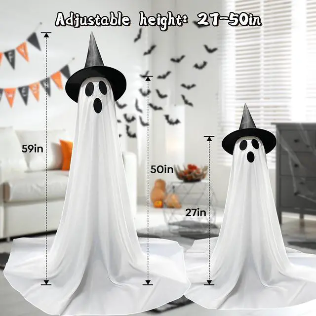 Alt view image 4 of 7 - Halloween Decorations Outdoor & Indoor Decor - 2 Pack 59-inch Remote Control Spooky Ghost String Lights with Witch Hats, Halloween Lights for Porch, Yards, Patio, Garden Lawn, Party