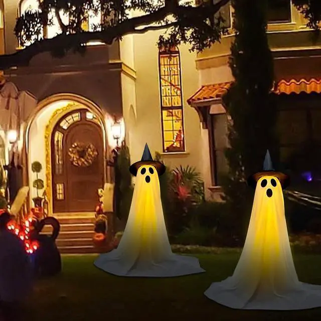 Alt view image 6 of 7 - Halloween Decorations Outdoor & Indoor Decor - 2 Pack 59-inch Remote Control Spooky Ghost String Lights with Witch Hats, Halloween Lights for Porch, Yards, Patio, Garden Lawn, Party