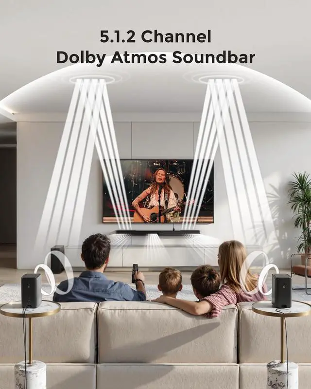 Alt view image 2 of 7 - 5.1.2ch Sound Bar with Dolby Atmos, Surround Sound System for TV with 2 Surround Speakers, Sound Bar for Smart TV, Soundbar with Subwoofer for Home Theater, BT 5.4, HDMI eARC, Skywave F40