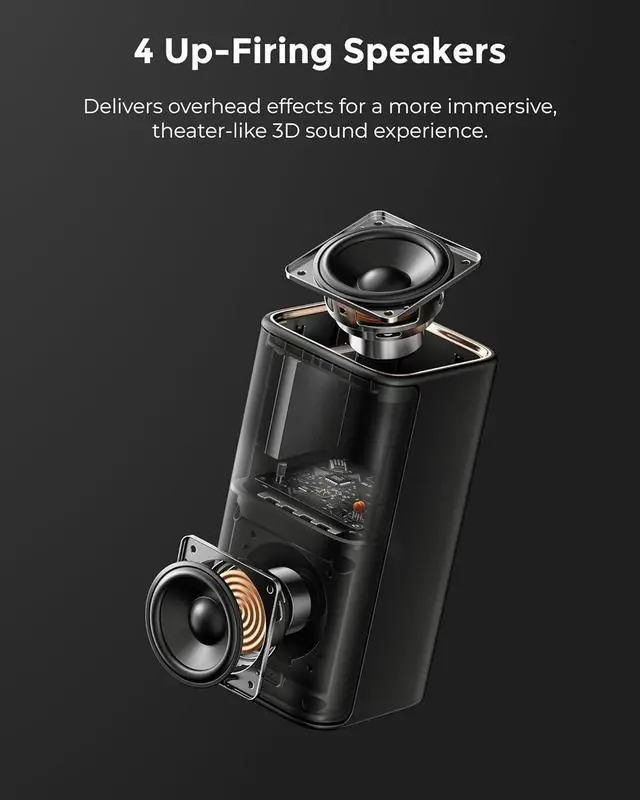 Alt view image 4 of 7 - Skywave X70 7.1.4ch Professional Wireless Surround Sound System for TV w/Dolby Atmos, 980W Sound Bar with 10" Wireless Subwoofer, 20Hz Low Frequency, GaN Amplifier, 4K HDR Pass-Through