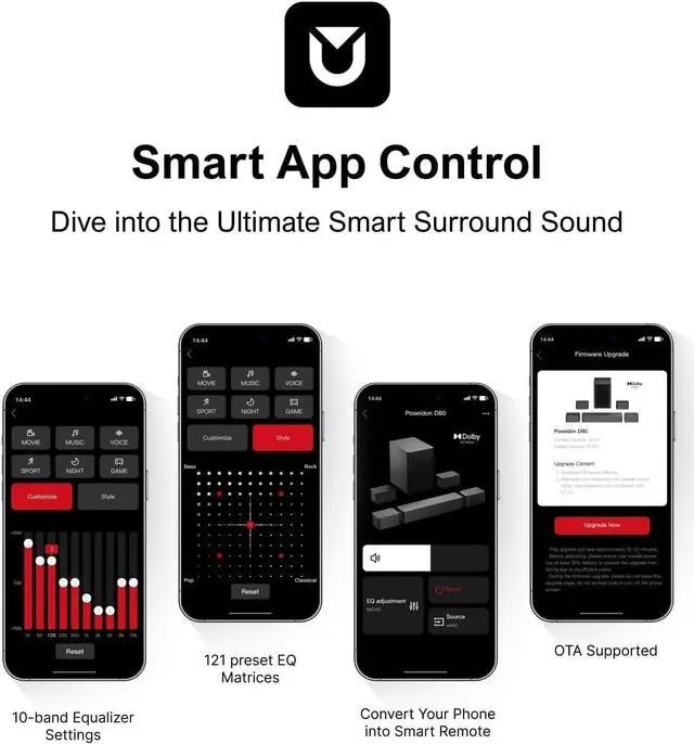 Alt view image 6 of 7 - 7.1 Surround Sound System for TV with Dolby Atmos, 460W Sound Bar for TV with 6.5" Subwoofer, APP Control, 4 Wired Surround Speakers, Home Theater Sound System, Poseidon D80 (2025 Upgrade)