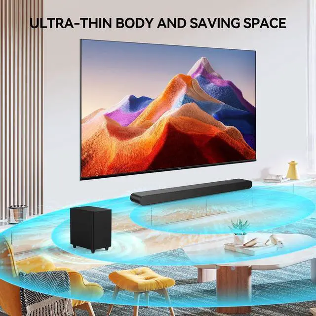 Alt view image 6 of 7 - 3.1CH Dolby Atmos Soundbar for Smart TV, 390w Virtual Atomos Surround Sound & Wired Subwoofer, 4K HDR Passthrough, HDMI/eARC Home Theater System
