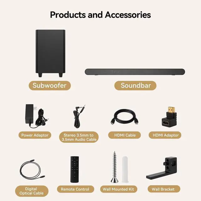 Alt view image 7 of 7 - 3.1CH Dolby Atmos Soundbar for Smart TV, 390w Virtual Atomos Surround Sound & Wired Subwoofer, 4K HDR Passthrough, HDMI/eARC Home Theater System