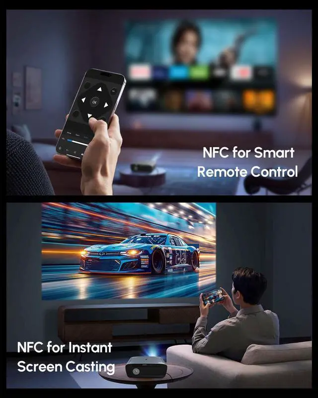 Alt view image 6 of 7 - 4K Google TV Projector with Netflix/Tof+CMOS AutoFocus,1900 ANSI High Lumen Daytime UHD Smart Projector Wireless NFC Casting, WiFi6, Bluetooth, HDR10+, Dolby Audio, HDMI Arc, Outdoor Movie Projectors