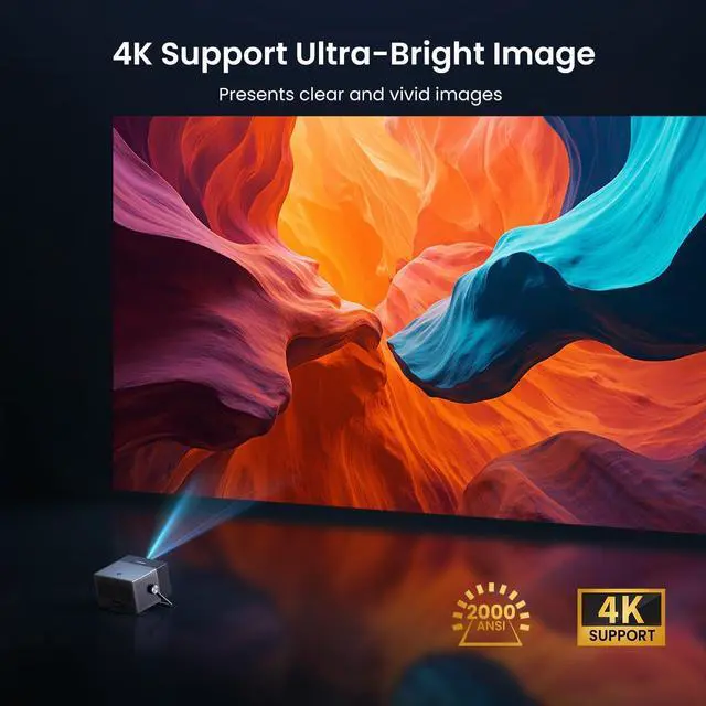 Alt view image 4 of 7 - 2000 ANSI Official Licensed Google TV Outdoor Projector 4K Full HD, Smart Projector with Wifi and Bluetooth, Auto Focus, Dolby Sound, Built-in Apps, Indoor Home Theater for Phone/TV Stick/PC/PS5-Gold