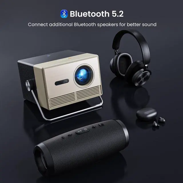 Alt view image 7 of 7 - 2000 ANSI Official Licensed Google TV Outdoor Projector 4K Full HD, Smart Projector with Wifi and Bluetooth, Auto Focus, Dolby Sound, Built-in Apps, Indoor Home Theater for Phone/TV Stick/PC/PS5-Gold