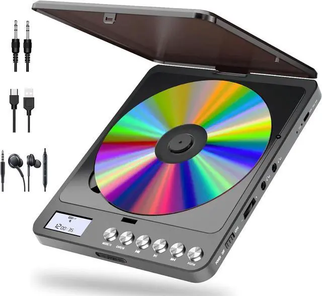 Main image of Portable CD Player with Bluetooth and FM Transmitter, 2000mAh Rechargeable Players Speakers Dual Headphones Jack Anti-Skip cd for Car Home Adults Kids